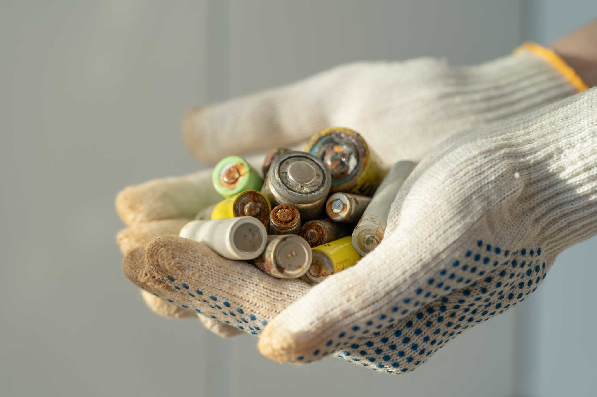 Person holding old batteries.